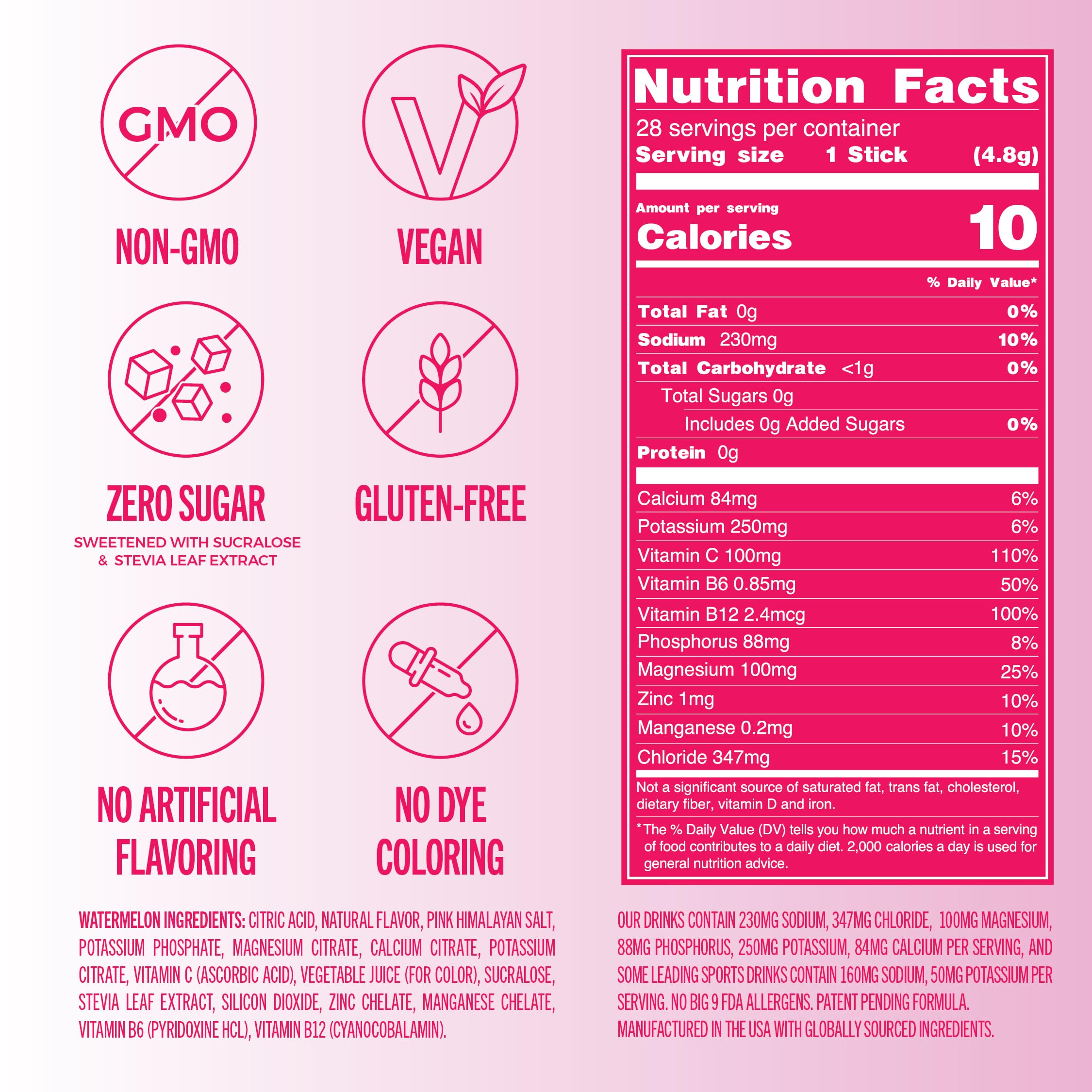 TREVI ingredients label highlights electrolytes and vitamin C.