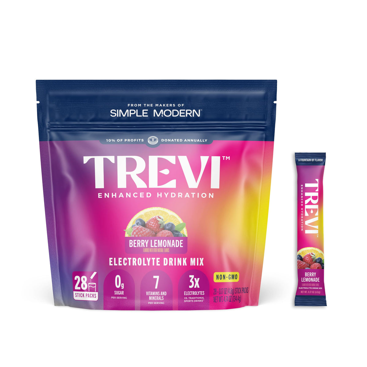 TREVI Berry Lemonade electrolyte packet ready to mix for refreshing hydration