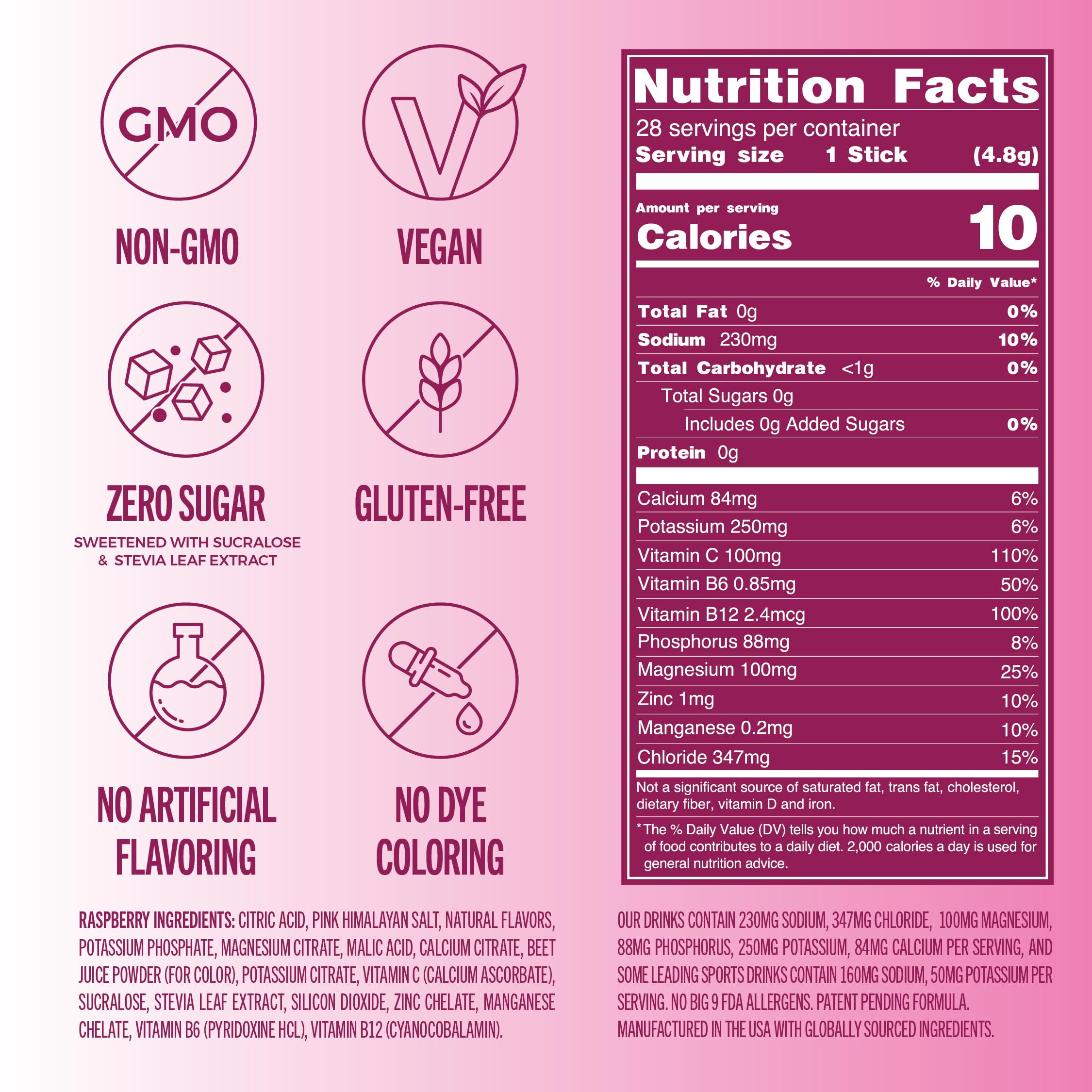 TREVI Raspberry electrolytes label and packaging showcase a clean, allergen-free design