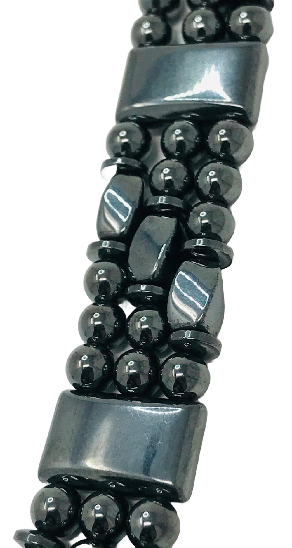 Tri-Power Hematite Bracelet side view and triple-strand design