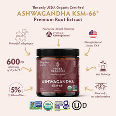 TRIBE ORGANICS 600mg per serving powder container emphasizes consistent dosing