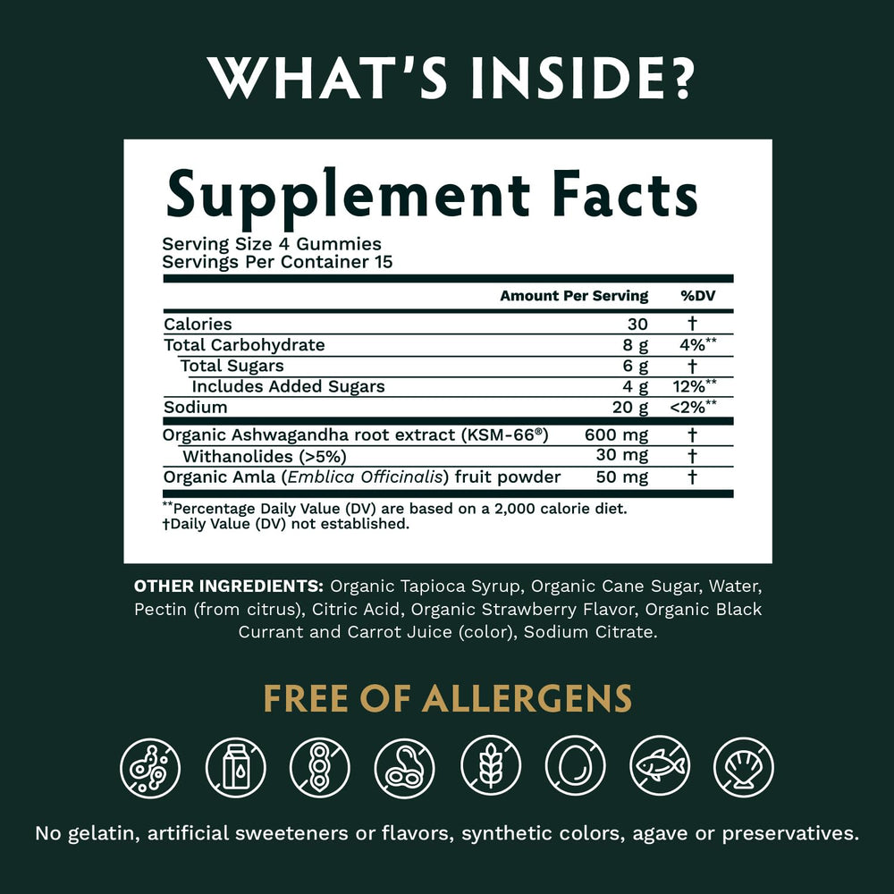 TRIBE ORGANICS Ashwagandha KSM-66 gummies with amla fruit, vitamin C boost