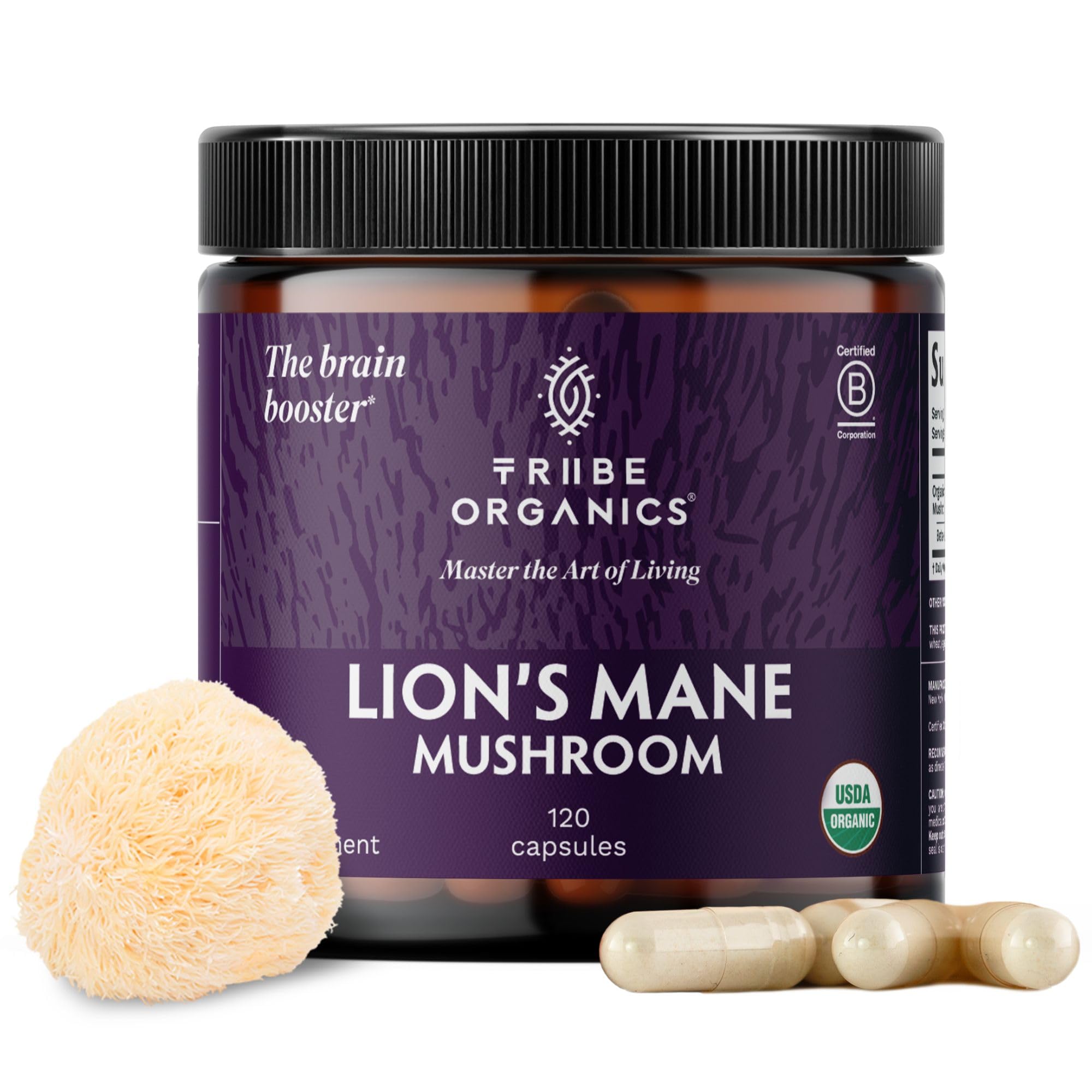 TRIBE ORGANICS Lion's Mane bottle front view supporting focus and mental clarity
