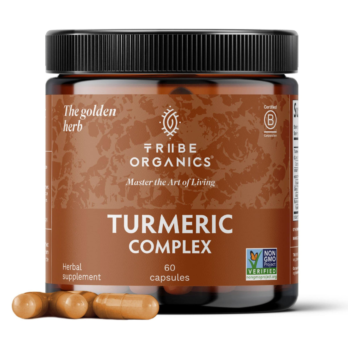 TRIBE ORGANICS Turmeric Curcumin bottle front emphasizing high potency for joint support.