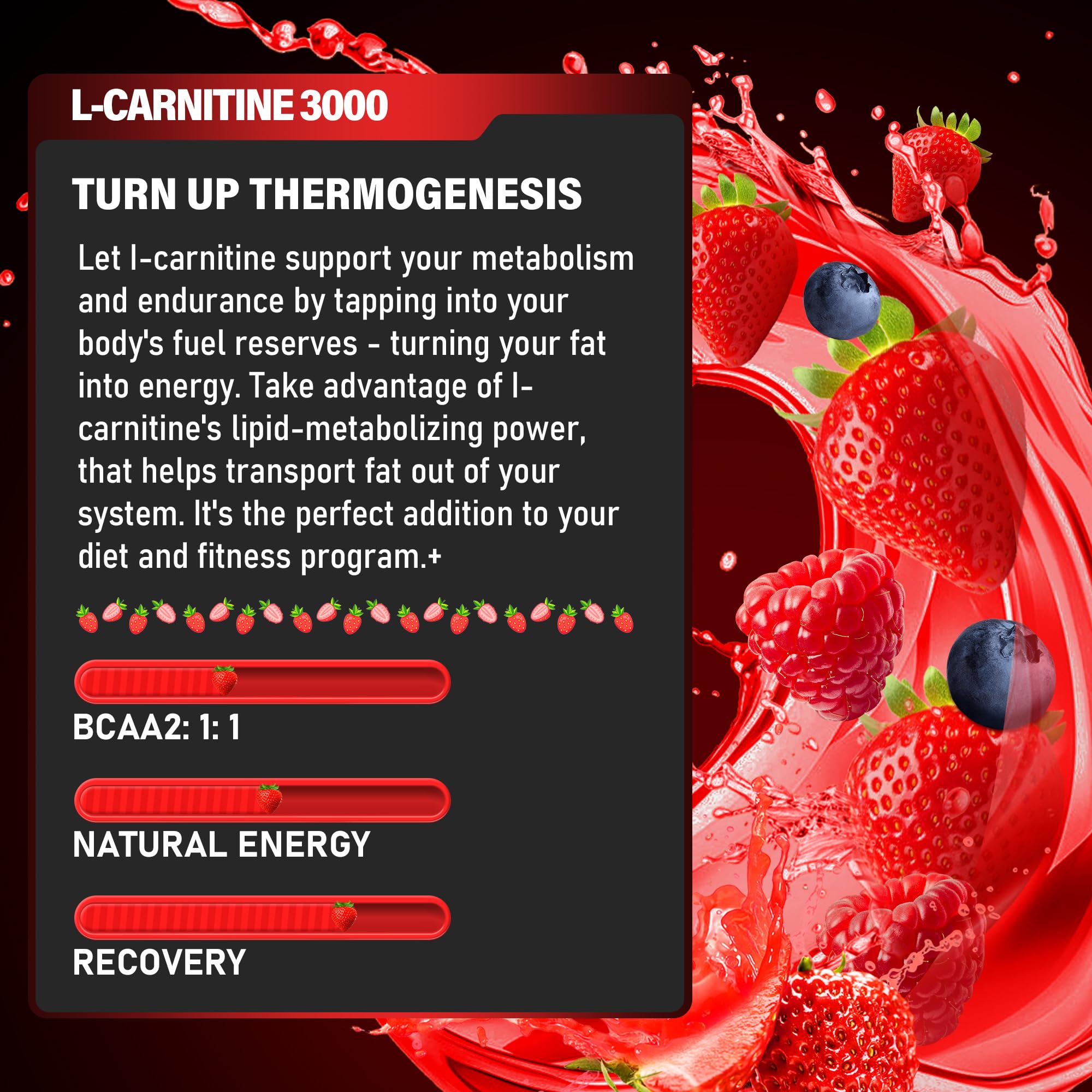 Trihood Liquid L-Carnitine 3000 bottle closeup with clear liquid and label