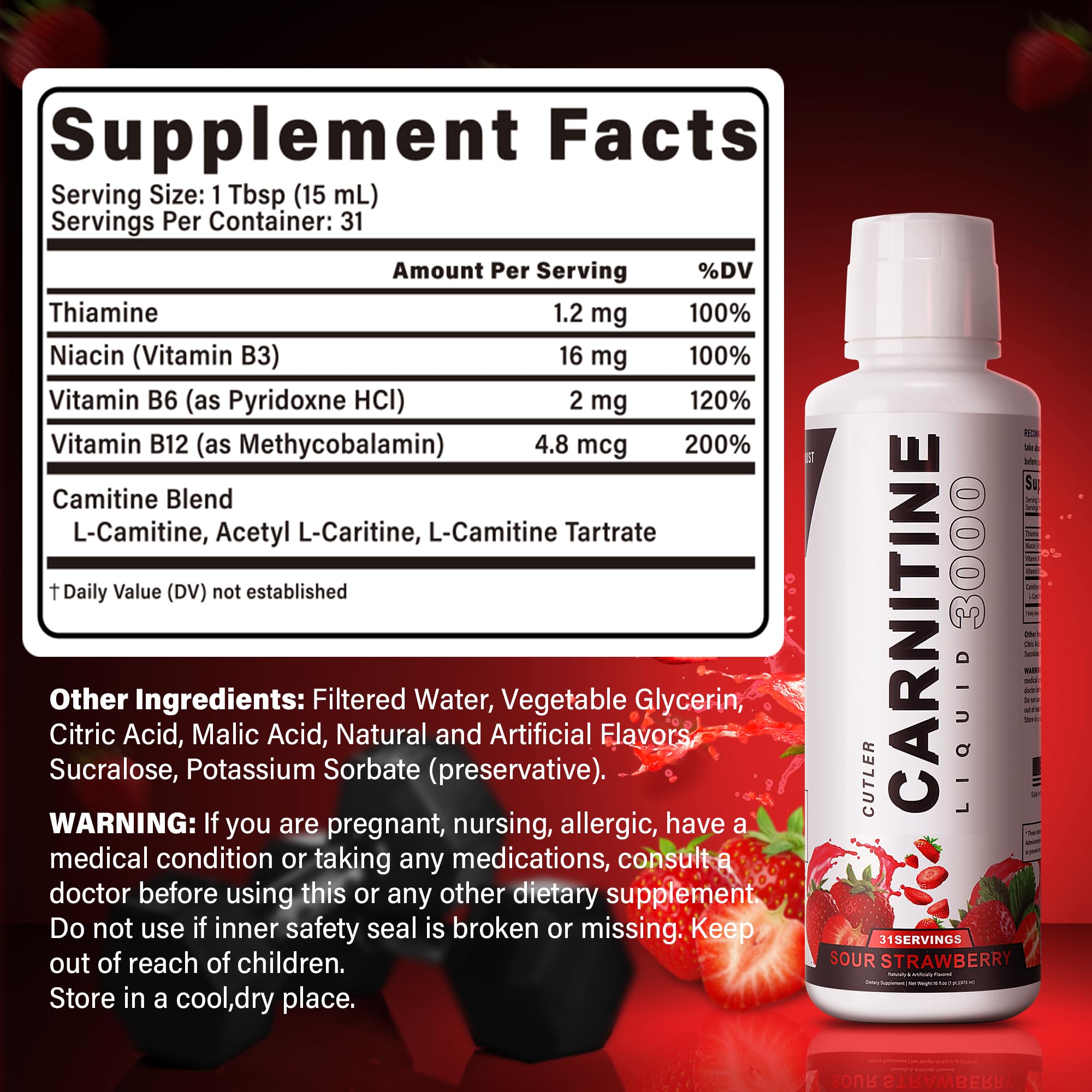 Trihood Liquid L-Carnitine 3000 flavor splash highlights strawberry pineapple taste