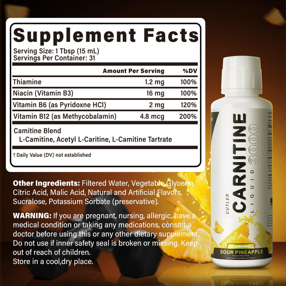 Trihood Liquid L-Carnitine 3000 pineapple splash highlighting tropical flavor.