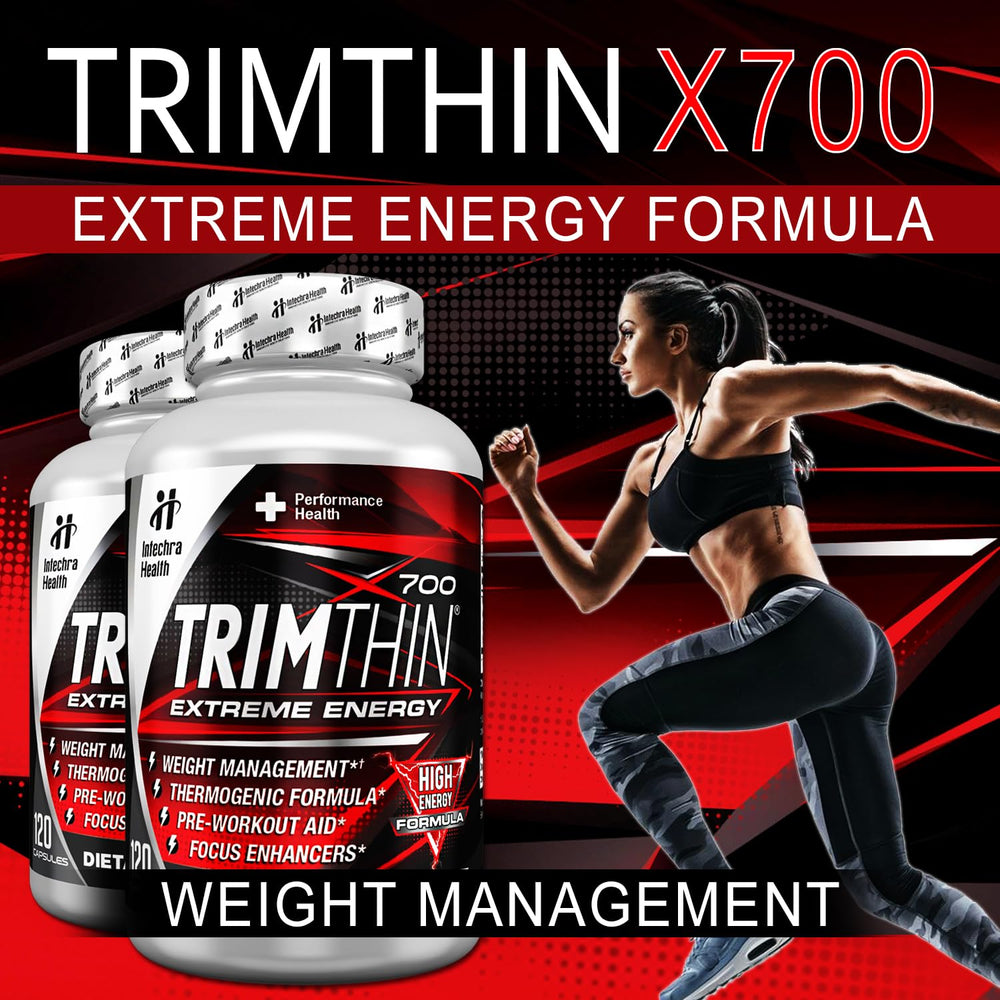 TrimThin X700 capsules close-up, compact thermogenic formula for daytime energy.