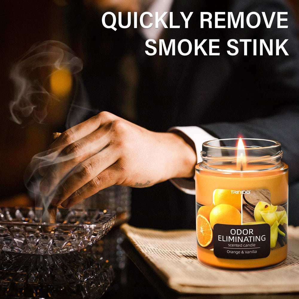 TRINIDa ForeSTALL technology image references odor-elimination science behind the candles' performance
