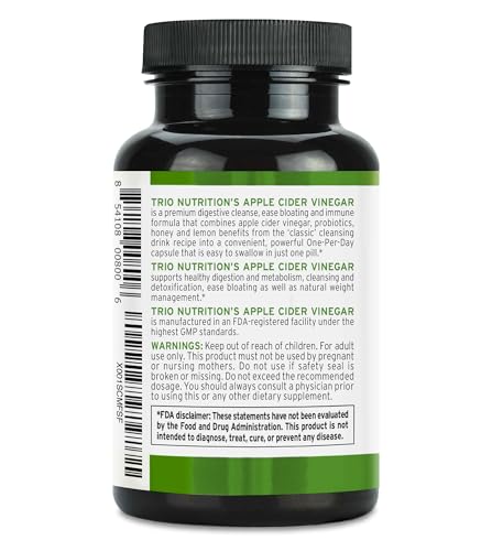 TRIO NUTRITION ACV capsules with The Mother label promoting natural detox support.