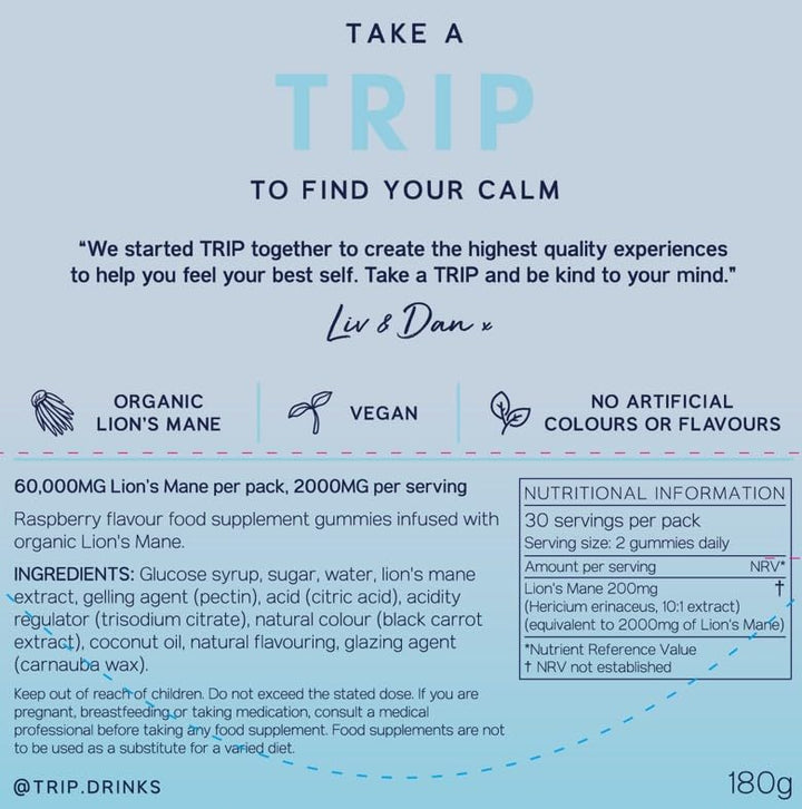 Vegan TRIP gummies with no artificial colors or flavors.