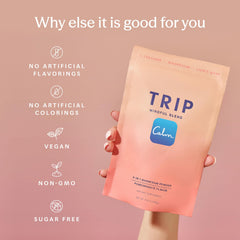 TRIP Magnesium Powder with Pomegranate Orange Blossom flavor in the background