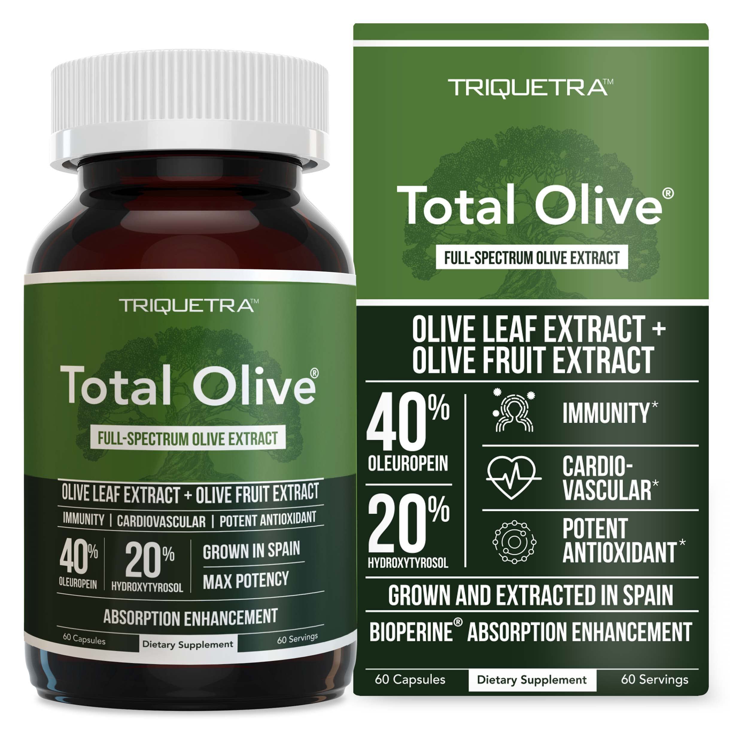 Triquetra Health Total Olive Leaf Extract bottle with high-potency olive polyphenols for daily wellness