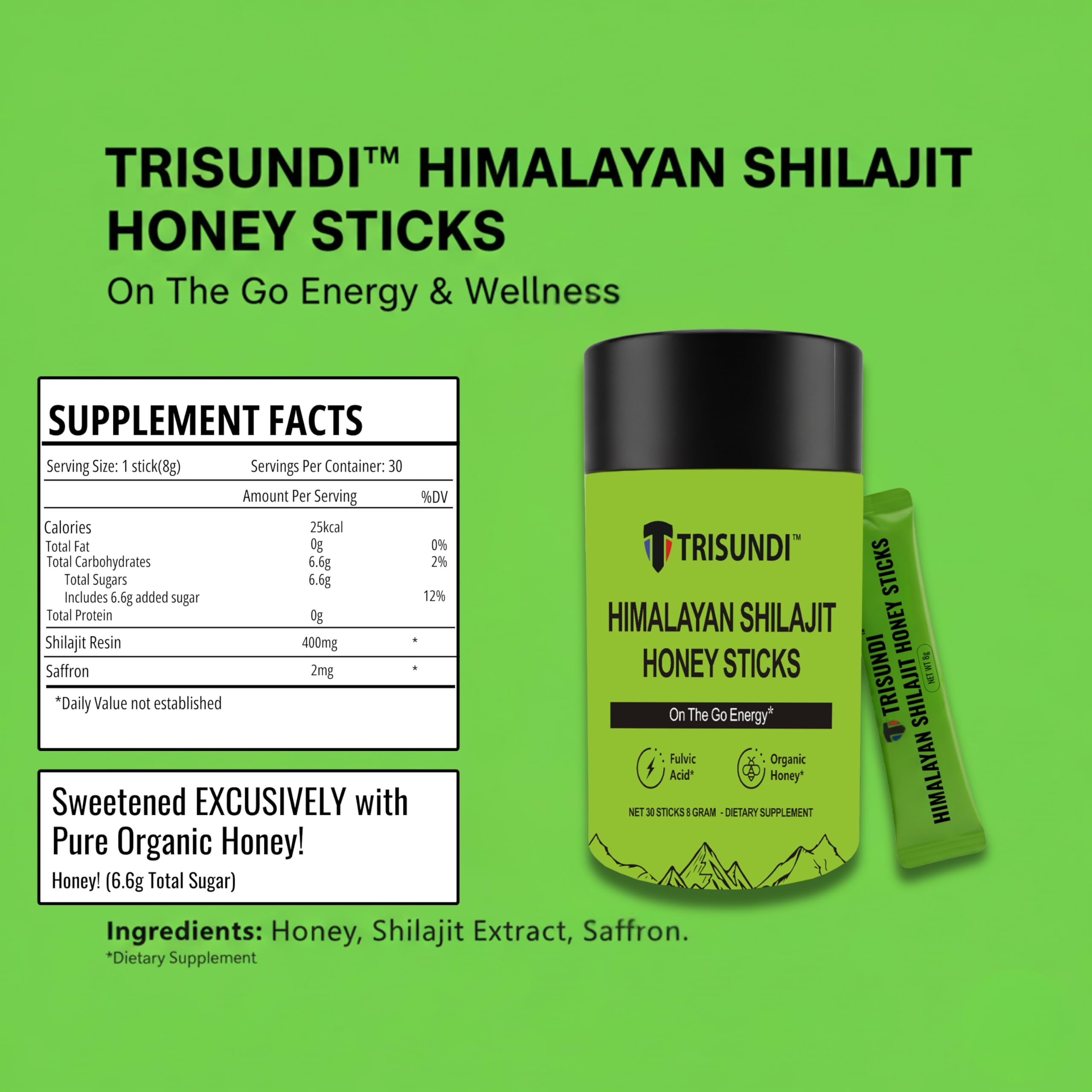 Trisundi Himalayan Shilajit Honey Stick in a tea cup for versatility