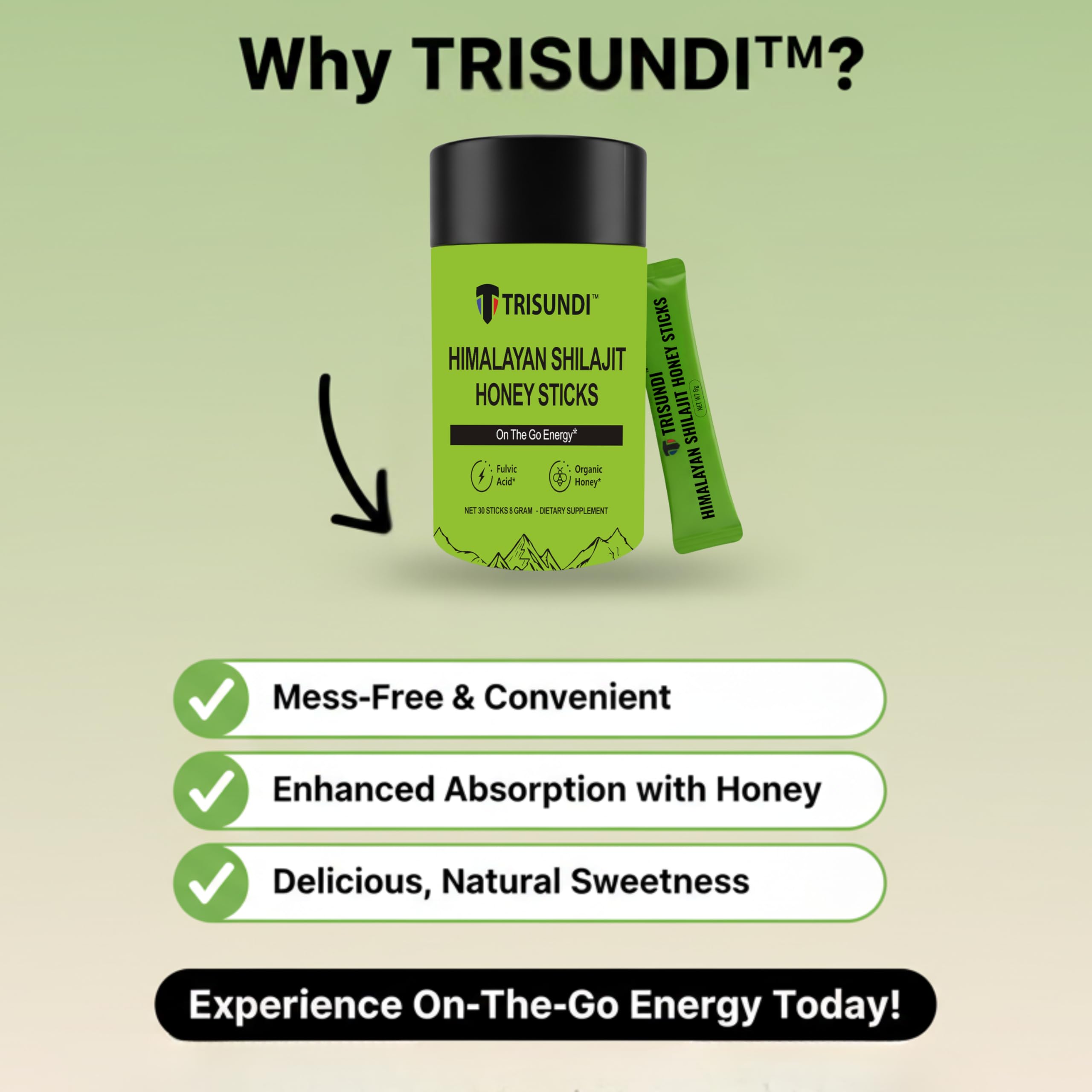 Trisundi Shilajit Honey Stick with glass of water offers convenient daily nourishment