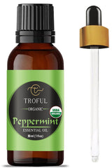 Troful Organic Peppermint Oil bottle with dropper for easy aromatherapy use