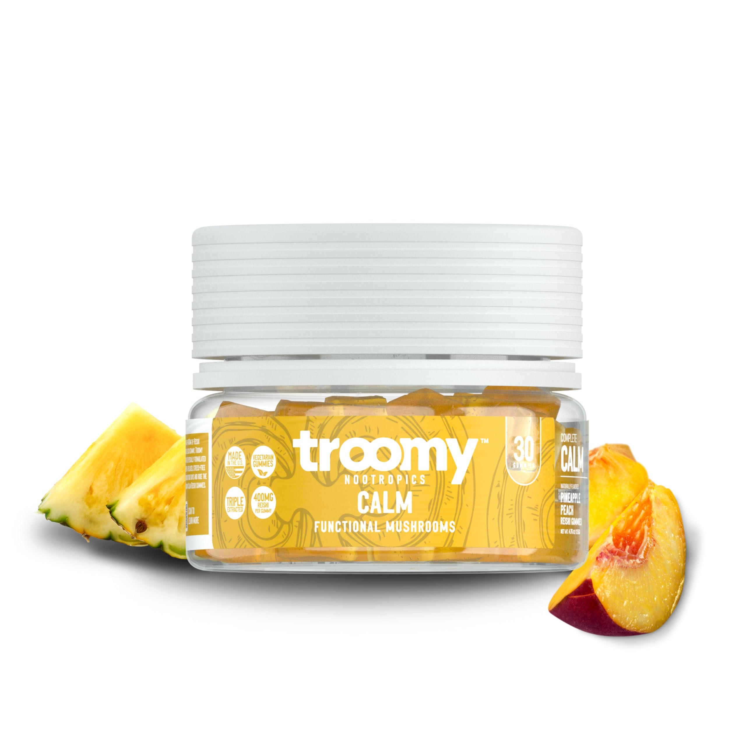 Gummies arranged in jar by daylight, showcasing vegetarian formulation