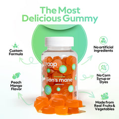 Troop Lion's Mane jar open showcasing easy-to-take, mood-friendly chewables.