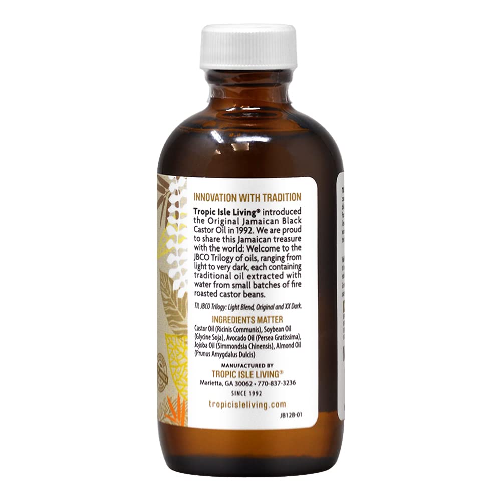 Tropic Isle Black Castor Oil Light Blend label closeup showing natural oil blend ingredients