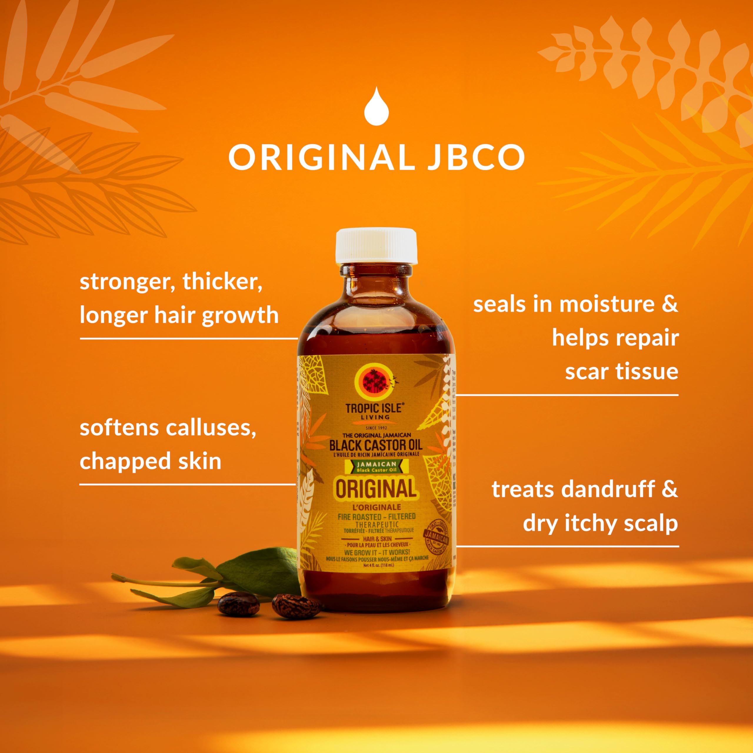 Tropic Isle Living JBCO bottle label shows 8oz all-purpose oil