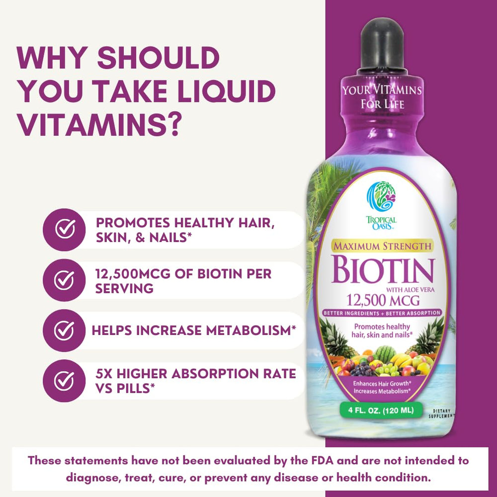 Tropical Oasis Biotin Drops nutrition facts help plan daily use.