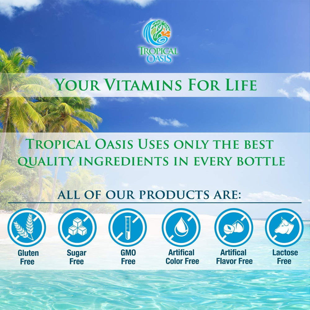Tropical Oasis Biotin Drops packaging communicates USA-made quality and care.