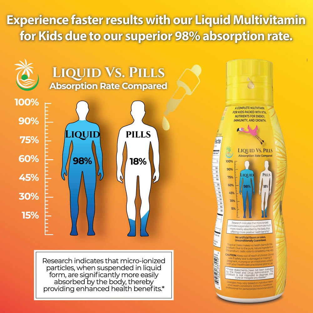 Tropical Oasis non GMO badge signals clean, sugar-free formulation.