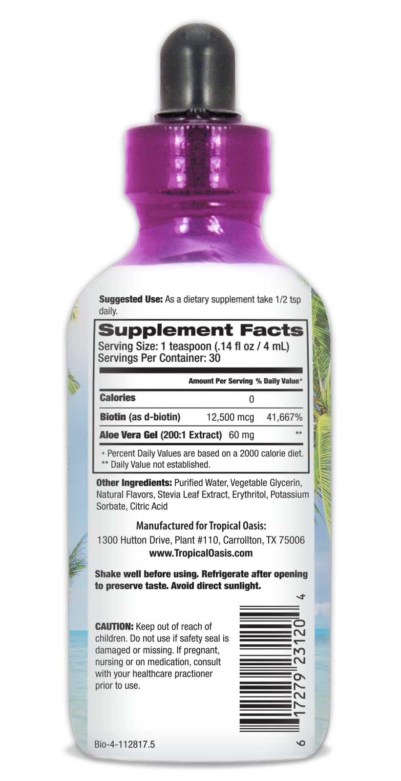 Tropical Oasis Biotin Drops pipette enables easy, precise dosing for daily use.