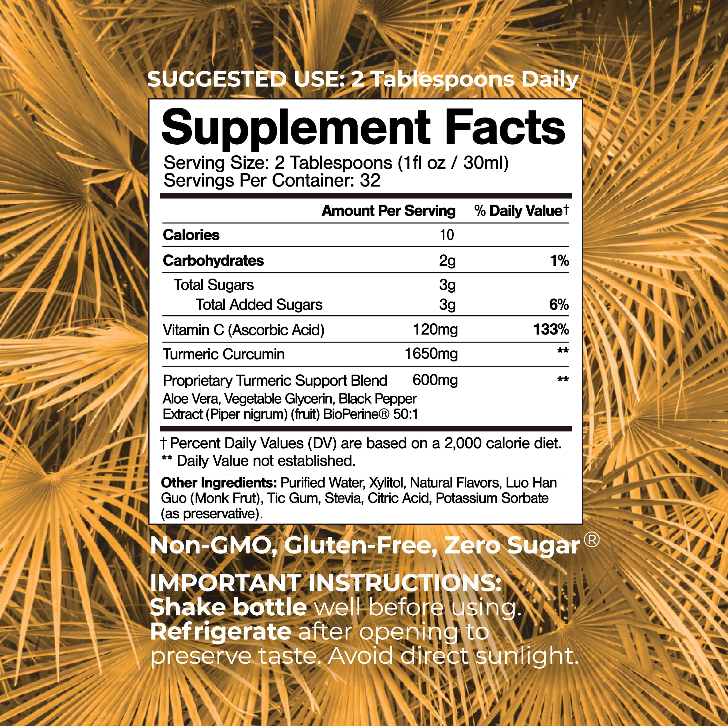 Tropical Oasis Liquid Turmeric Curcumin Bioperine label closeup highlighting absorption