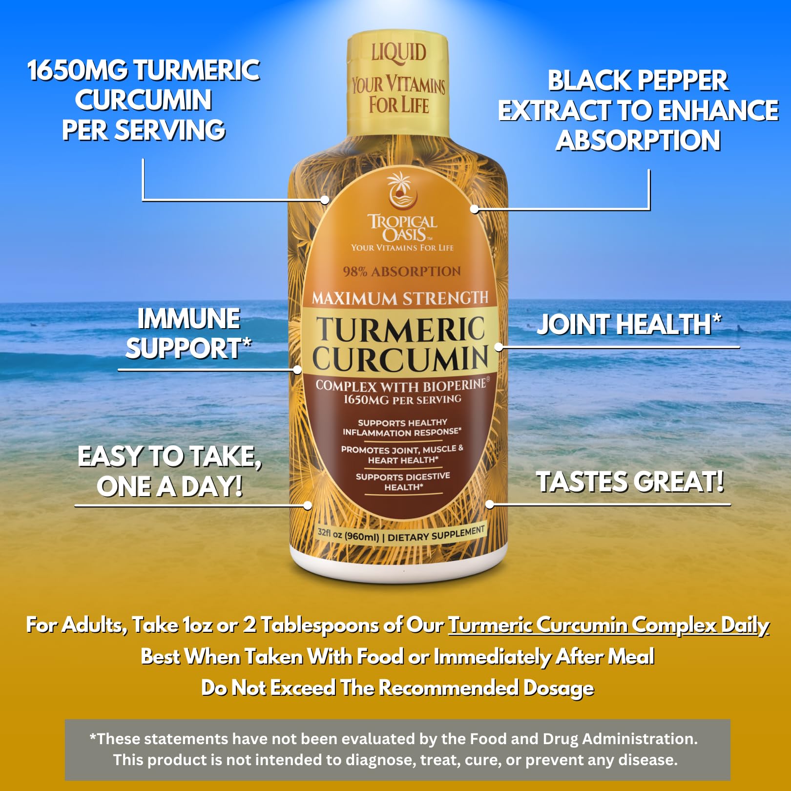 Tropical Oasis Liquid Turmeric Curcumin drops added to water for easy consumption
