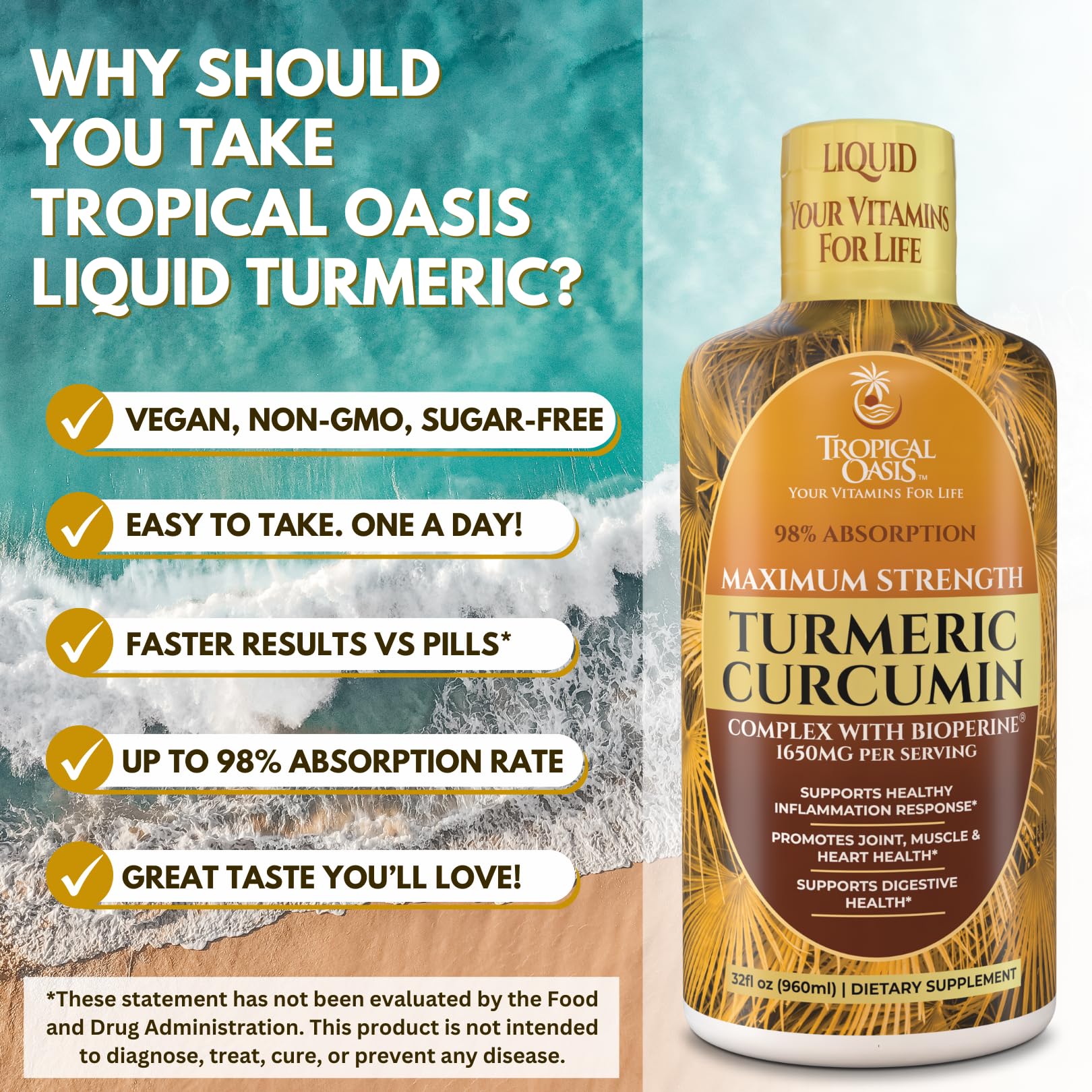 Tropical Oasis USA-made label on turmeric bottle