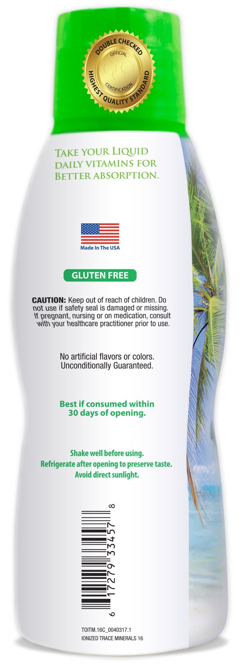 Tropical Oasis mineral solution label closeup highlighting 74 minerals.