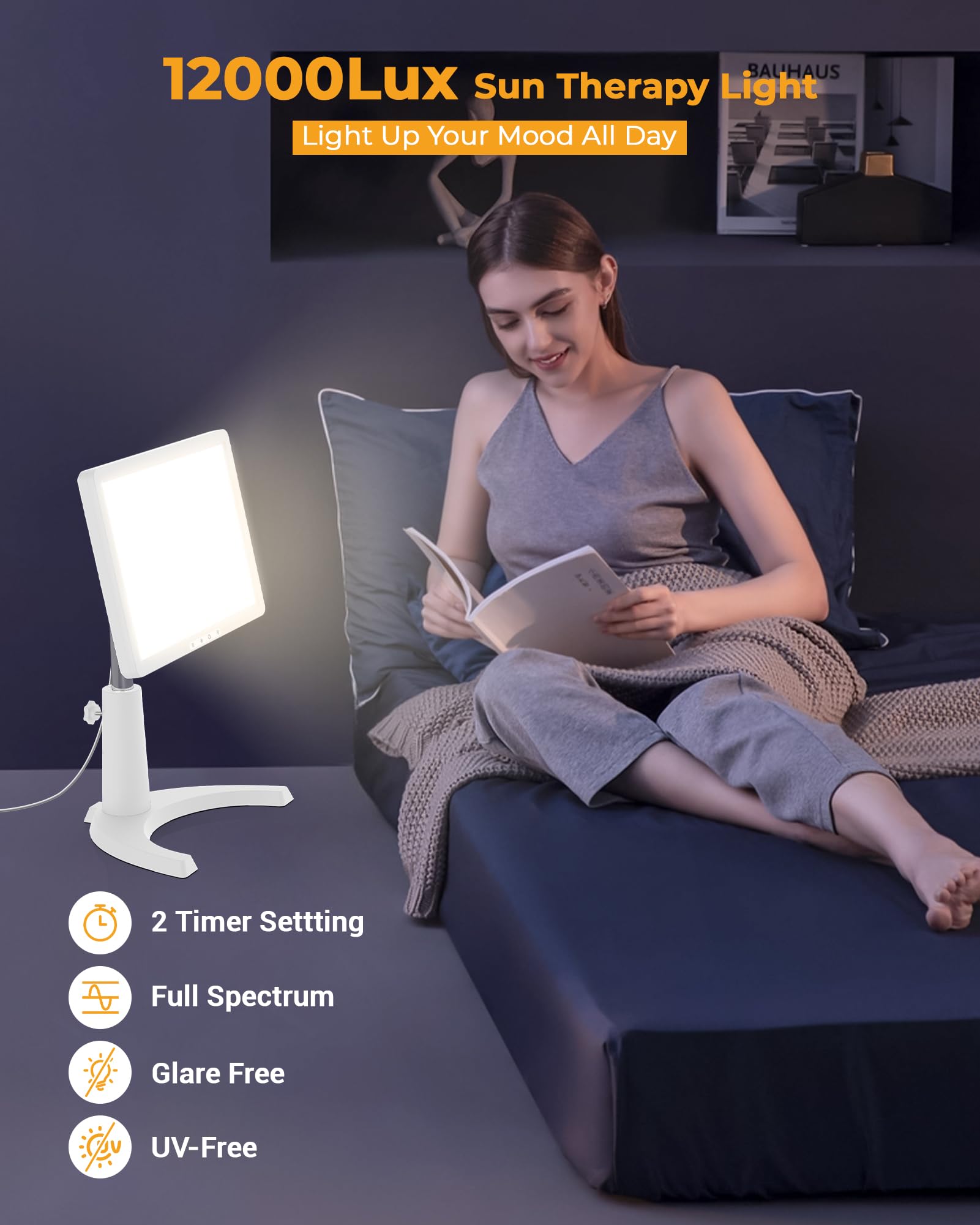 Height-adjustable design allows precise light positioning.