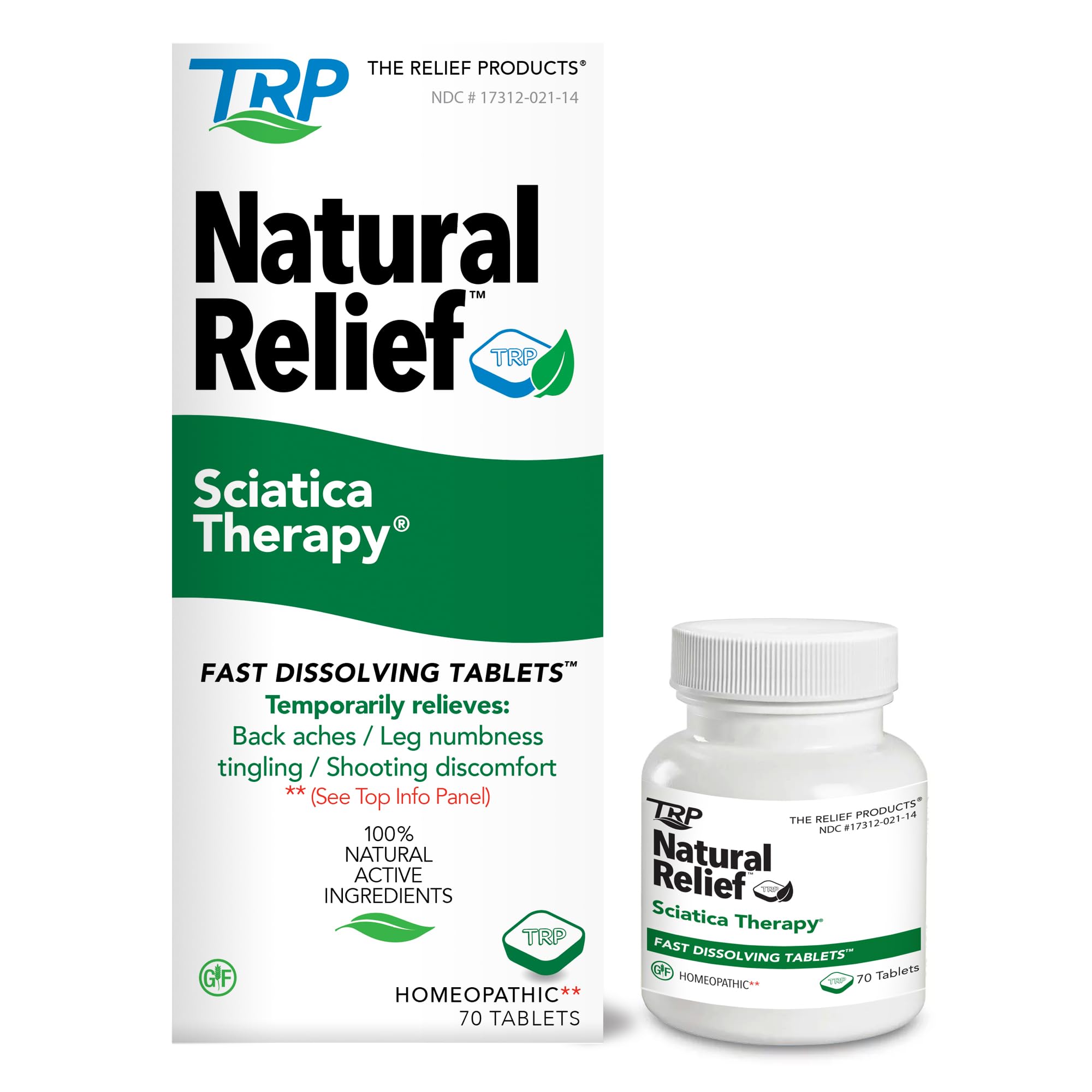 TRP The Relief Products Sciatica Therapy bottle front for quick relief on the go.