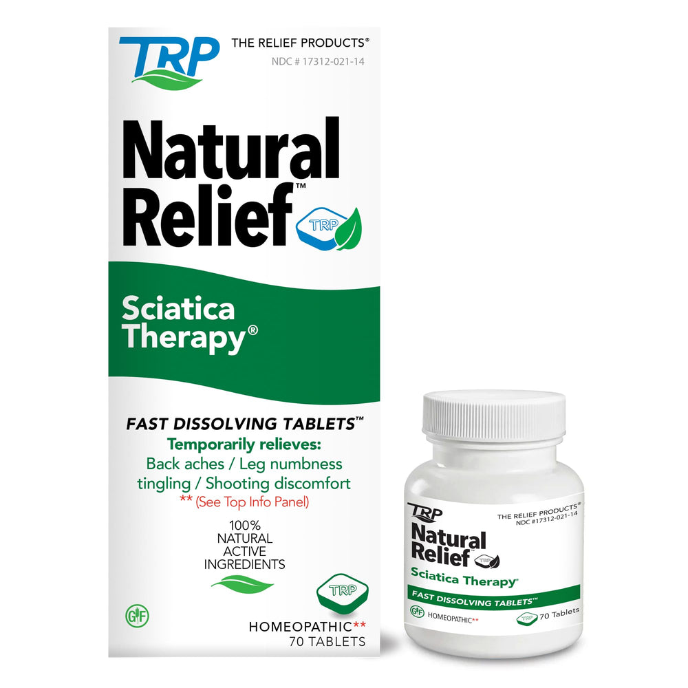 TRP The Relief Products Sciatica Therapy bottle front for quick relief on the go.