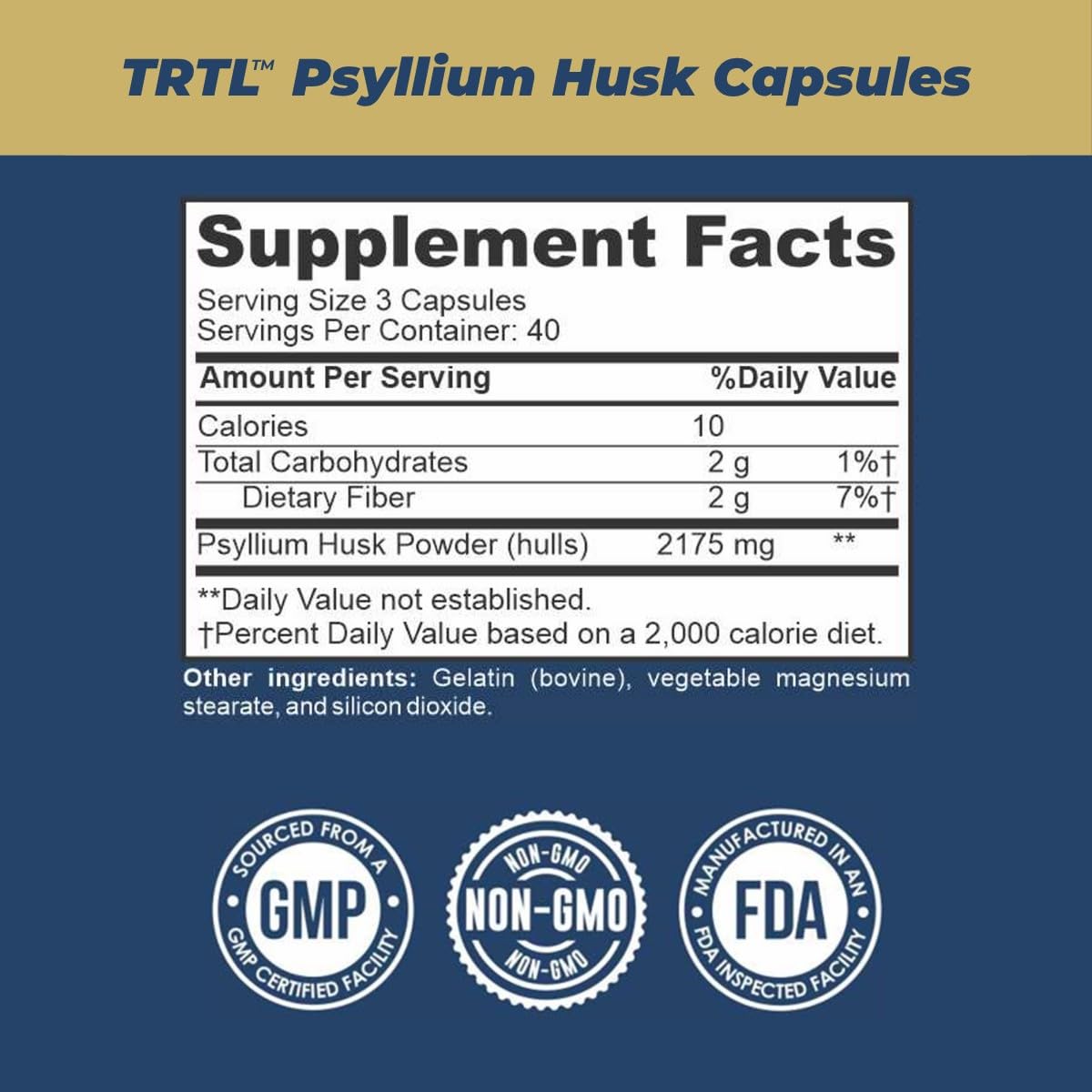 TRTL psyllium capsules on a clean kitchen counter for gluten-free routines