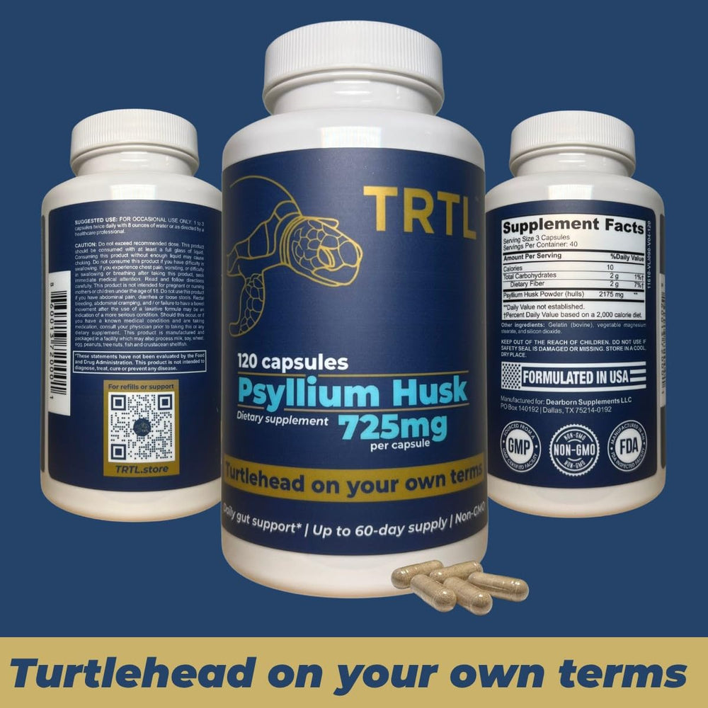 TRTL psyllium capsules with glass of water for quick daily intake