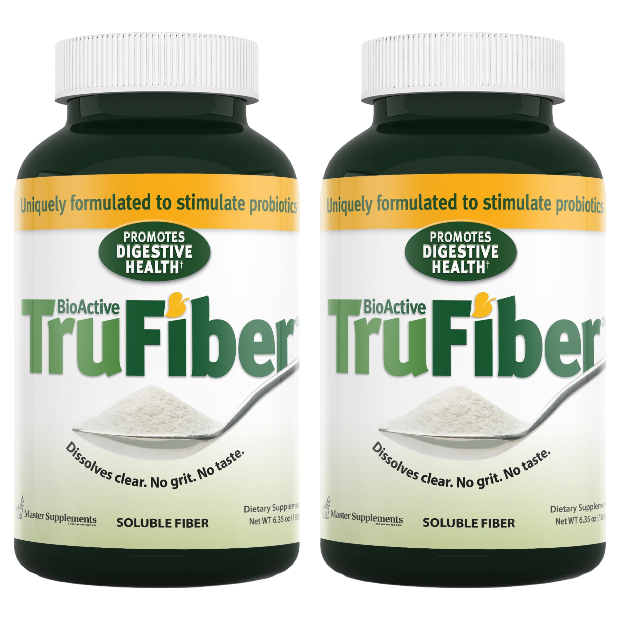 TruFiber bottle pour showing easy dissolving prebiotic fiber for digestive health