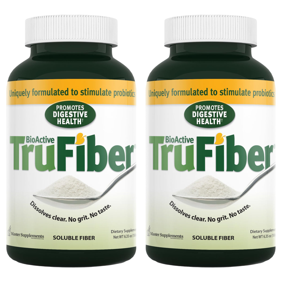 TruFiber bottle pour showing easy dissolving prebiotic fiber for digestive health