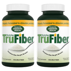 TruFiber bottle pour showing easy dissolving prebiotic fiber for digestive health