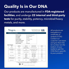 TRU NIAGEN box packaging communicates clinical-grade NAD+ research backing