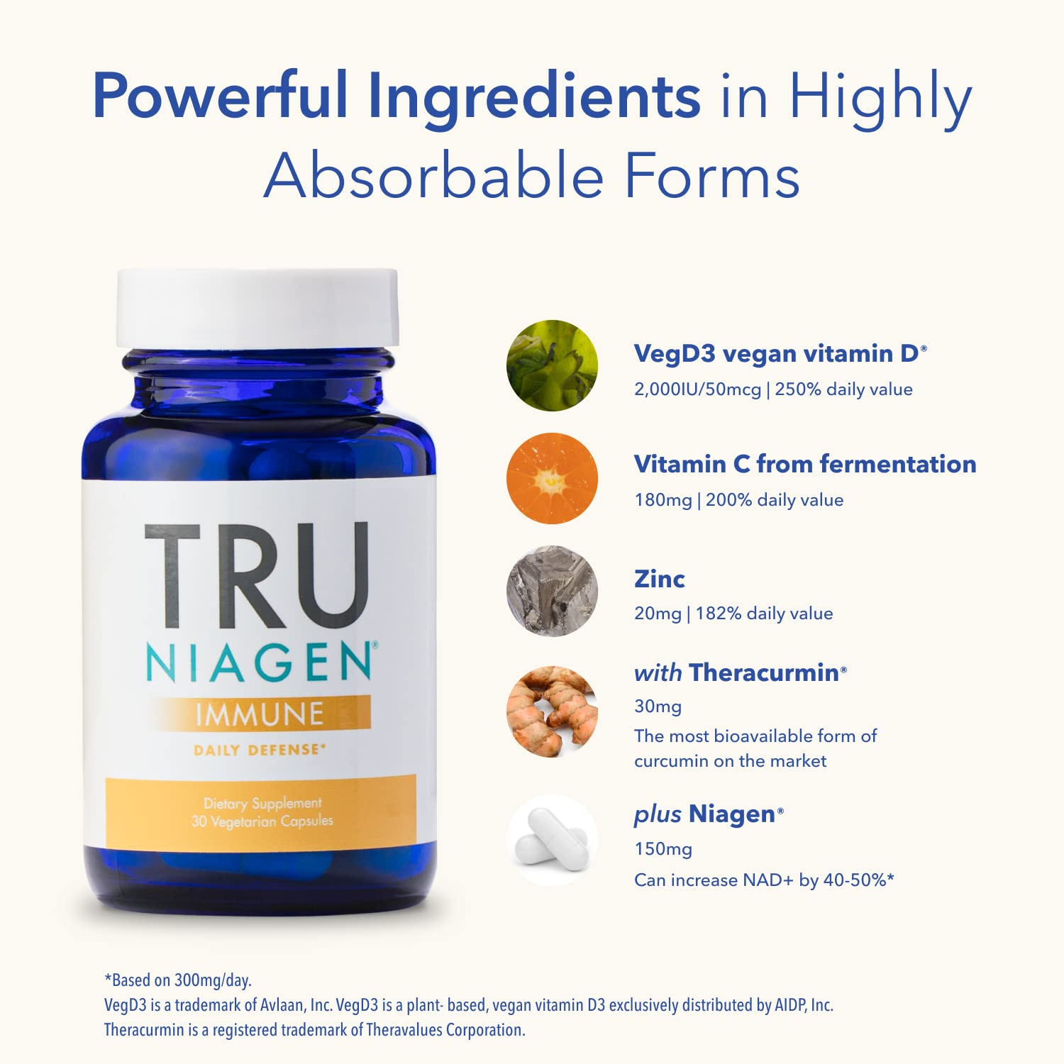 TRU NIAGEN Immune vitamin D3 2000 IU bottle close-up highlights vegan sourcing