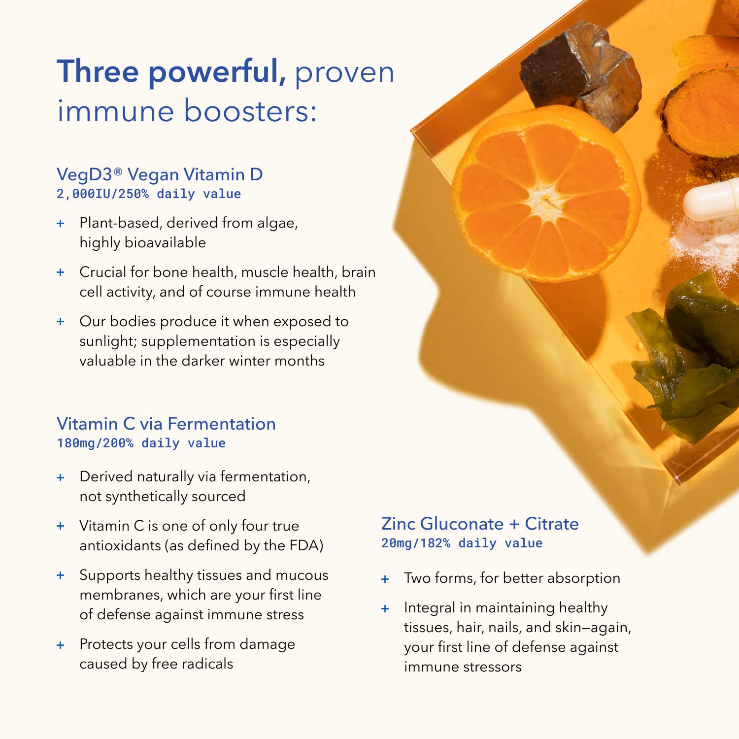 TRU NIAGEN Immune vitamin D3 and zinc ingredients on label