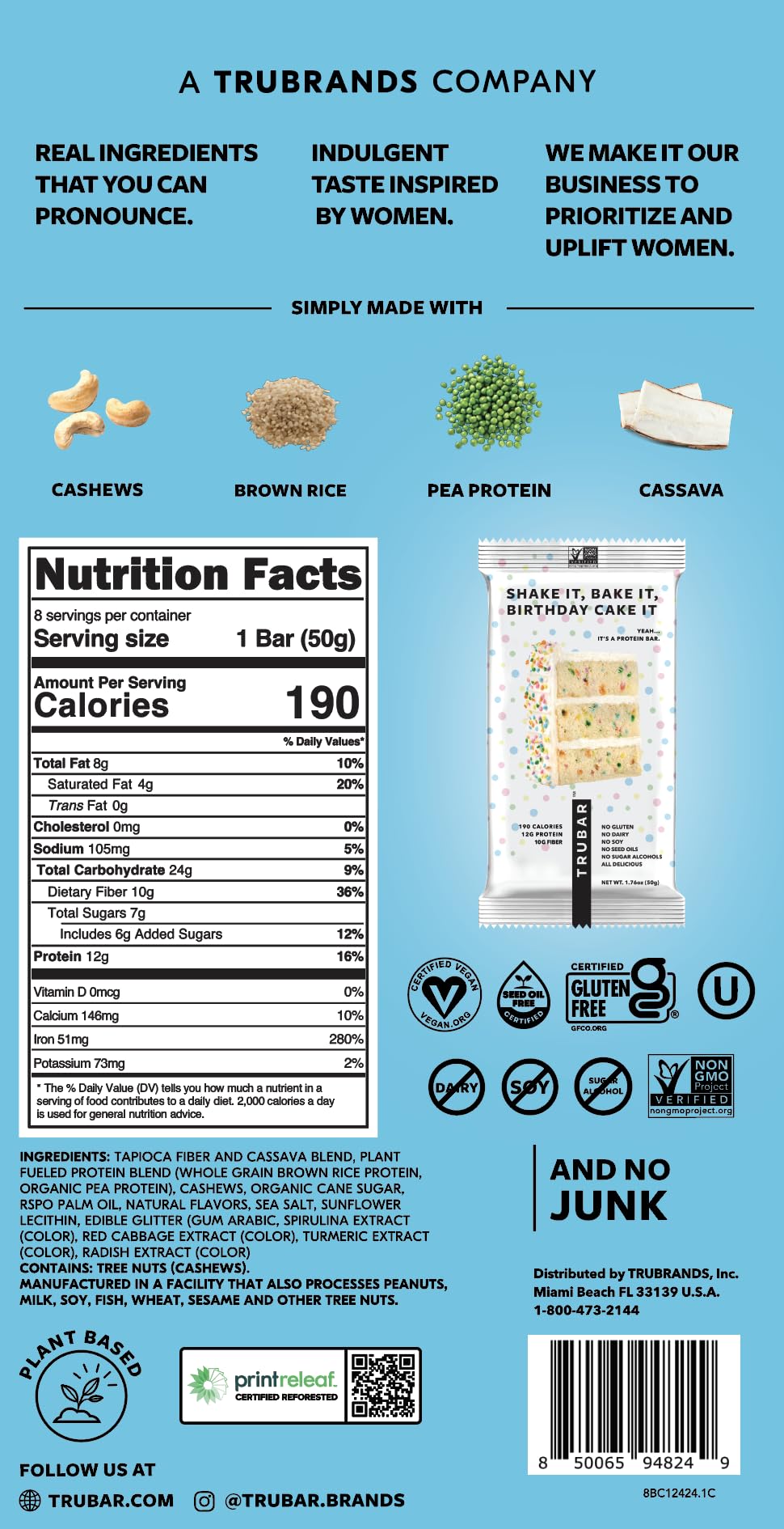 TRUBAR Birthday Cake It bar texture closeup showing dense, chewy indulgence without dairy.