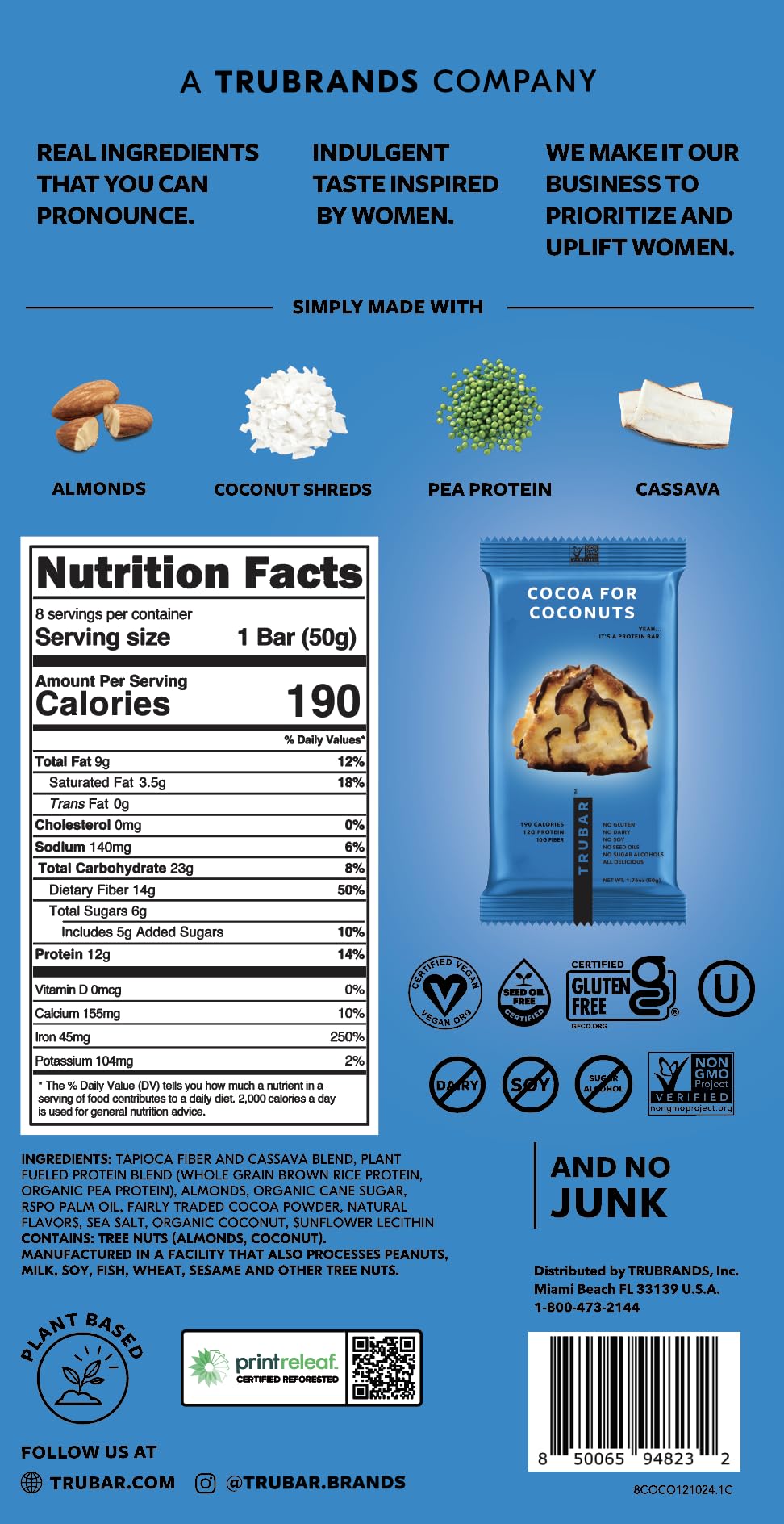Ingredient list shows simple pronounceable ingredients in TRUBAR bar