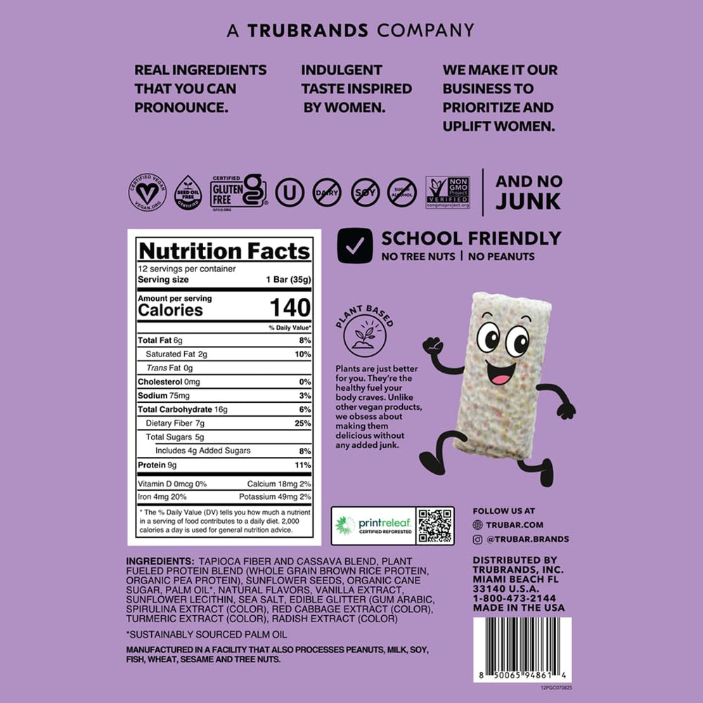 TRUBAR Kids Pop Goes Confetti bar close-up, chewy texture with vanilla aroma.