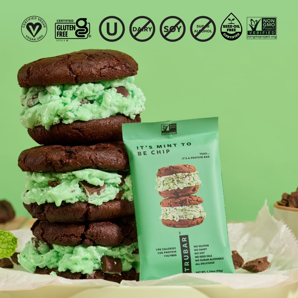TRUBAR Mint To Be Chip mint swirl close-up emphasizes refreshing taste.