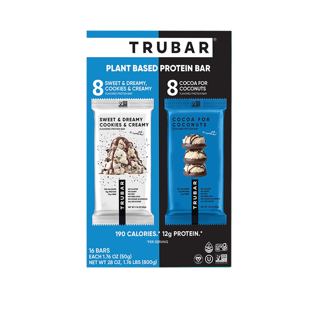 TRUBAR vegan protein bar Cocoa for Coconuts packaging ideal for on-the-go snacking.