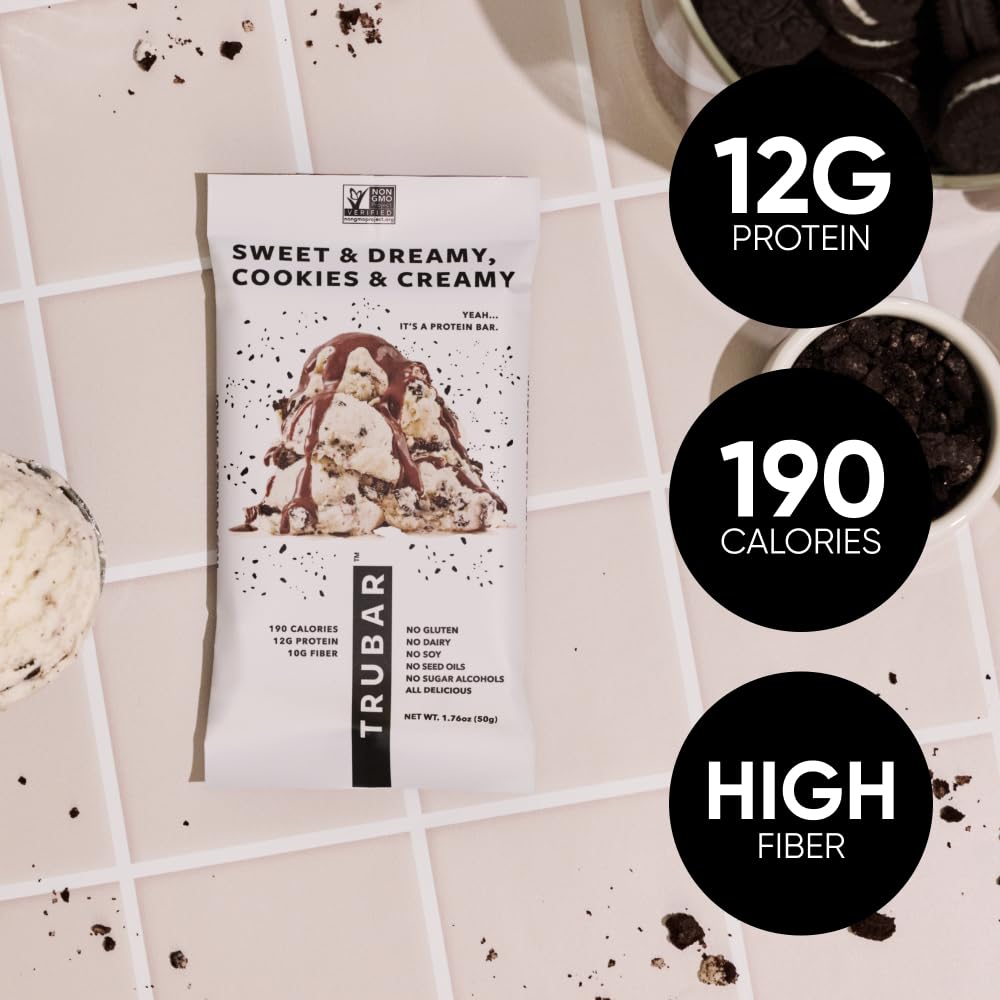 Bite shot of TRUBAR with creamy filling and cookie crumble