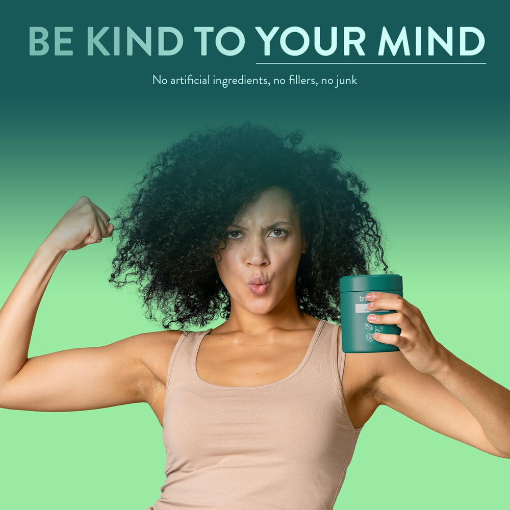 Lifestyle scene with TruBrain Daily Greens showing morning vitality.